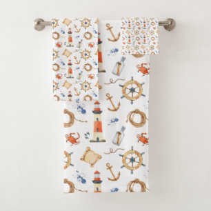 Nautic Customized Name Navy Blue Badhandtuch Set