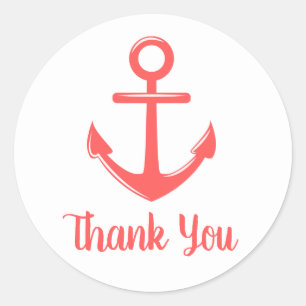 Nautic Dankeschön Anchor Pink Red Coral Wedding Runder Aufkleber