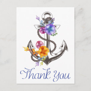 Nautic Dankeschön Boat Anchor Floral Postcard Postkarte