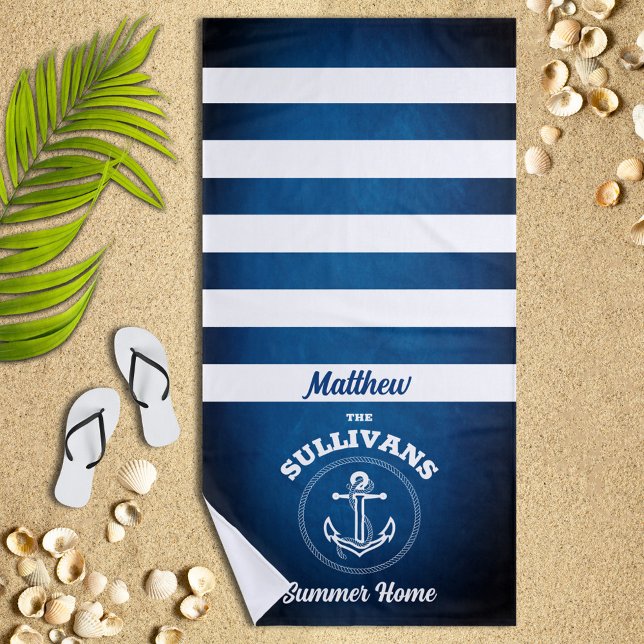 Nautic Design Navy Blue Strip Beach Handtuch (Von Creator hochgeladen)