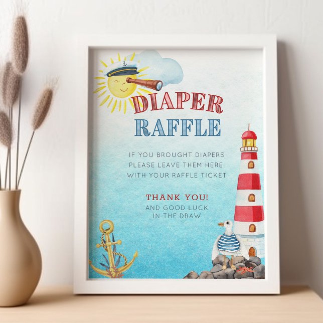 Nautic Diaper Raffle Baby Shower Poster (Diaper Raffle Sign - printed or digital - from my Ahoy it's a boy Nautical Baby Shower collection)