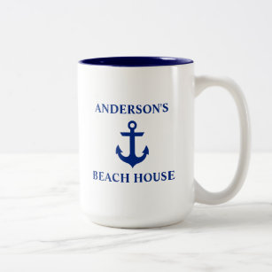 Nautic Familienname Beach House Anchor Blue Large Zweifarbige Tasse