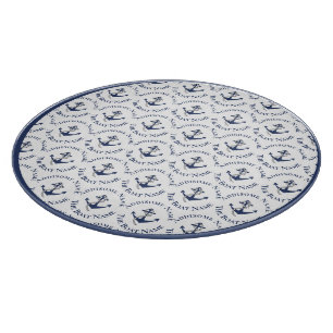 Nautic Family Boat Name Navy Anchor   Schneidebrett