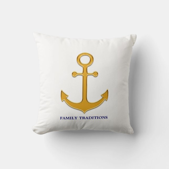 Nautic Family Golden Anchor auf Weiß Kissen (Vorderseite)
