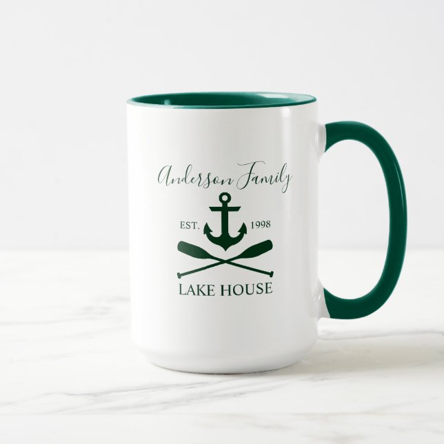 Nautic Family Lake House Anchor Oars Green Large Tasse (Rechts)