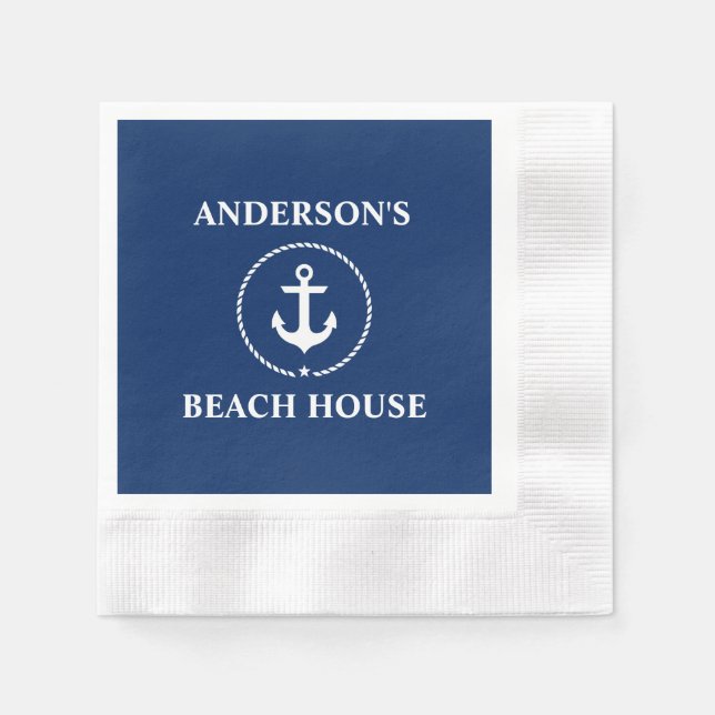 Nautic Family Name Beach House Navy Blue C Serviette (Vorderseite)