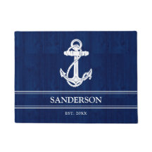 Nautic Family Name Lake House Anchor Blue Wood