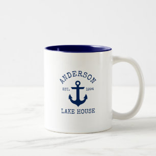 Nautic Family Name Lake House Blue Anchor B Zweifarbige Tasse