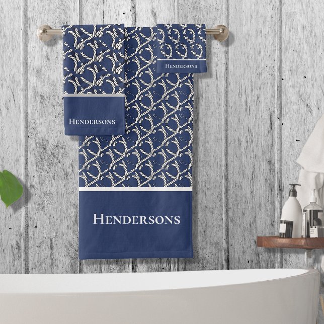 Nautic Family Navy Blue White Rope Badhandtuch Set (Von Creator hochgeladen)