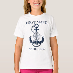 Nautic First Mate Boat Name Blue Anchor T-Shirt