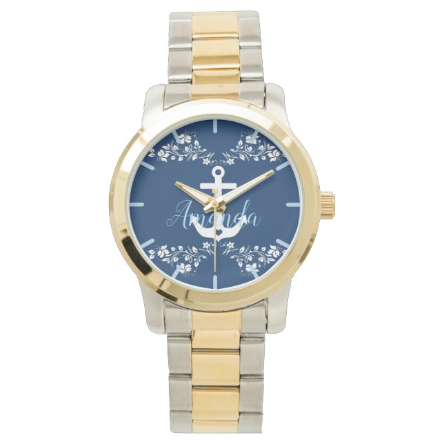 Nautic Floral & Anchor Armbanduhr (Vorderseite)