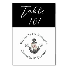 Nautic Floral Anchor Hochzeit Schwarz-Weiß Tischnummer