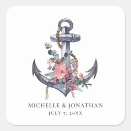 Nautic Floral Anchor Hochzeitsgeschenk Gunst Bag Quadratischer Aufkleber