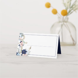 Nautic Floral Anchor Navy Blue Wedding Platzkarte