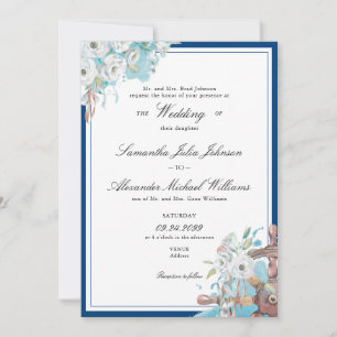 Nautic Floral Navy & White Formal Wedding Einladung