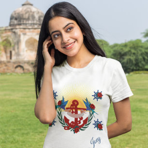 Nautic Floral Red Anchor Blue T-Shirt