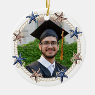 Nautic Foto Navy Blue White Stripes Abschluss Keramik Ornament