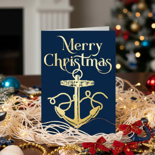 Nautic Frohe Weihnachts Anchor Navy Gold