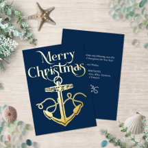 Nautic Frohe Weihnachts Anchor Navy Gold
