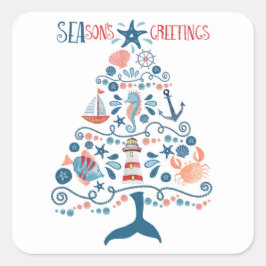 Nautic Frohen Festtage Weihnachtsbaum Quadratischer Aufkleber