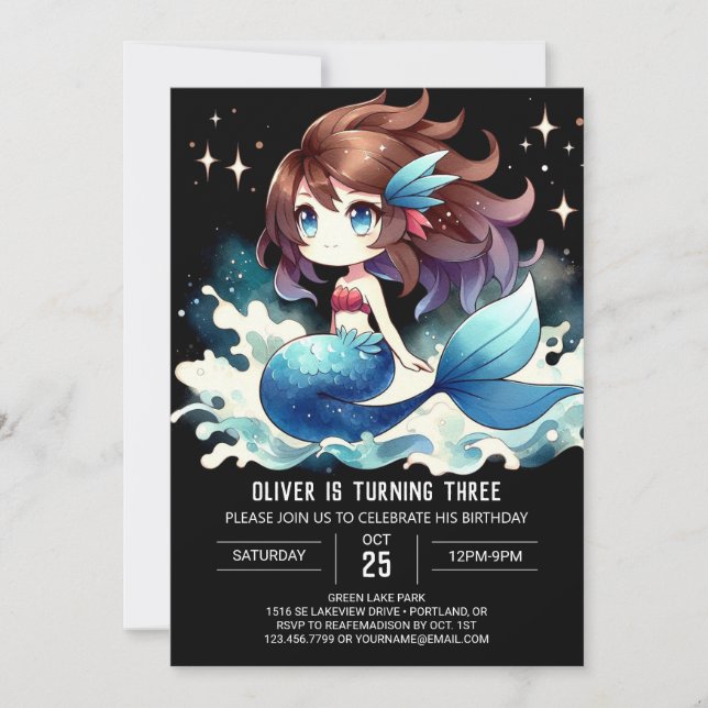 Nautic Fun Mermaid Birthday Einladung (Vorderseite)