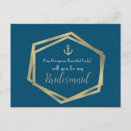 Nautic Gold Anchering Navy ist meine Bridesmaid Ca Feiertagspostkarte