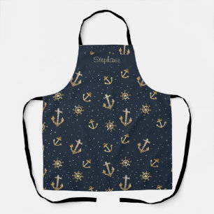 Nautic Gold Anchor & Helm Muster auf Blue Schürze
