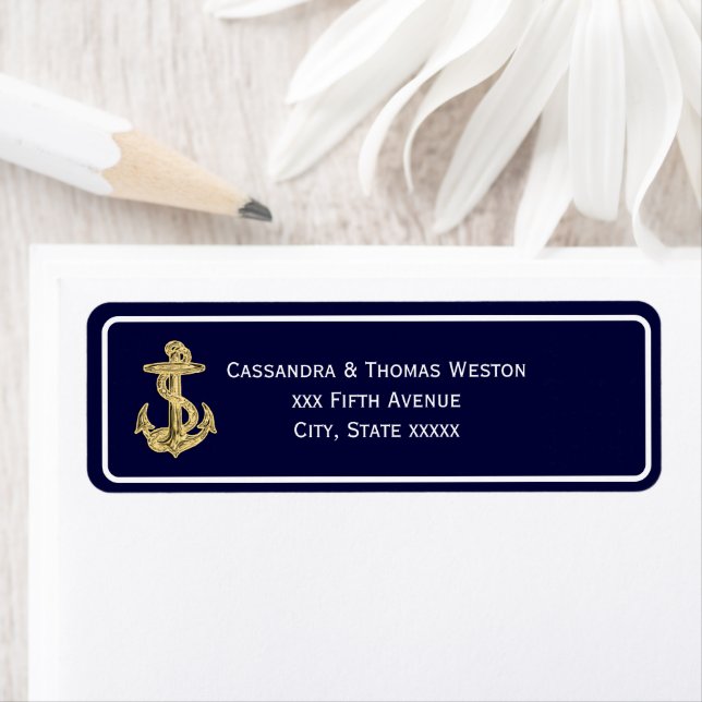 Nautic Gold Anchor Navy BG White Frame 2 Adresse (Insitu)