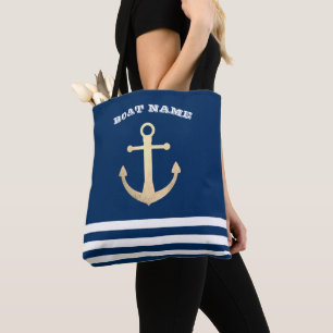 Nautic, Gold Anchor Navy Blue Striping