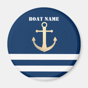 Nautic, Gold Anchor Navy Blue Striping Magnet