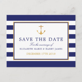 Nautic Gold Anchor, Navy & Gold Save the Date Ankündigungspostkarte