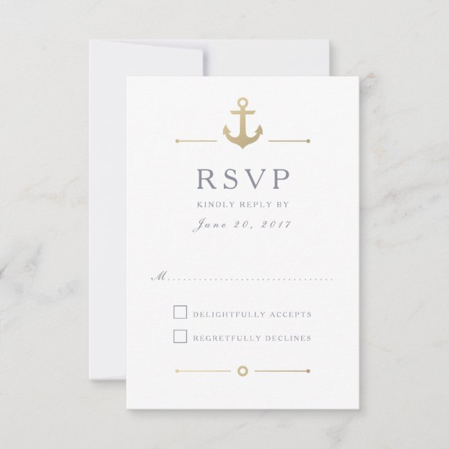 Nautic Gold Anchor White Response RSVP Card (Vorderseite)