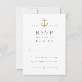 Nautic Gold Anchor White Response RSVP Card Karte