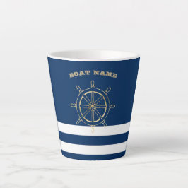 Nautic, Gold Boat Wheel, Navy Blue Stripes Milchtasse