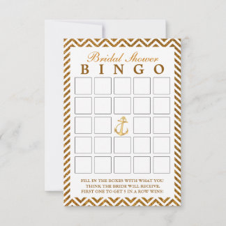 Nautic Gold Glitzer Zigzag Bridal Bingo Cards