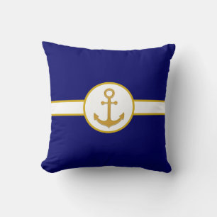 Nautic Golden Anchor auf Navy Blue & White Kissen