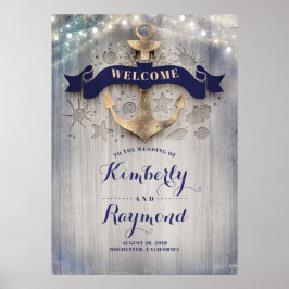 Nautic Golden Anchor Wedding Welcome Sign Poster