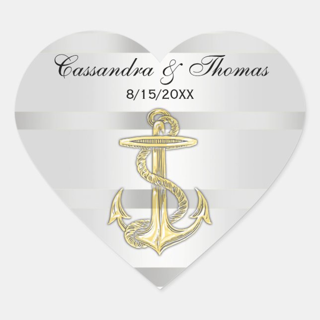 Nautic Golden Anchor White BG H Umschlag Aufkleber (Vorderseite)