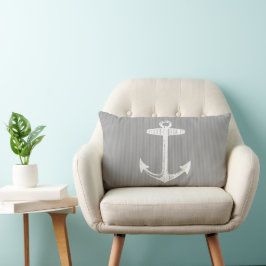 Nautic Gray Striped Anchor Lendenkissen