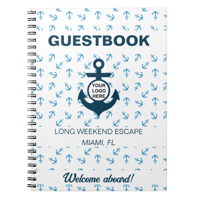 Nautic Guestbook Navy und hellblauer Anchor Notizblock (Vorderseite)