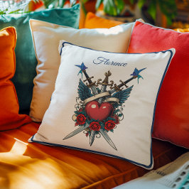 Nautic Heart Floral Red Blue Kissen