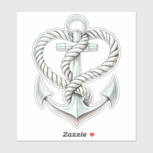 Nautic Heart Rope Anchor Coastal Wedding Aufkleber