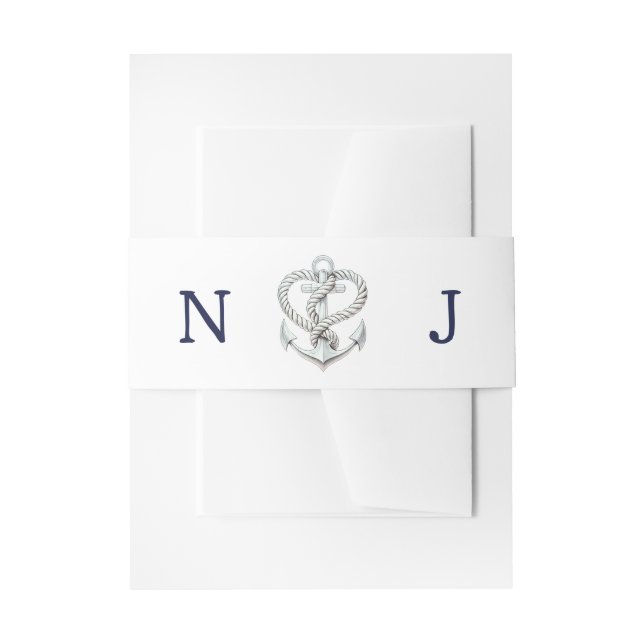 Nautic Heart Rope Anchor Coastal Wedding Einladungsbanderole (Vorderseite Beispiel)