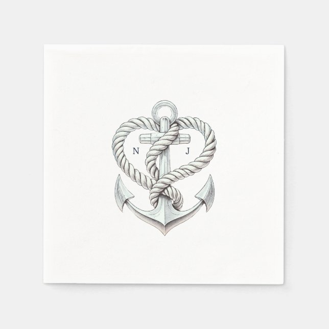 Nautic Heart Rope Anchor Coastal Wedding Serviette (Vorderseite)