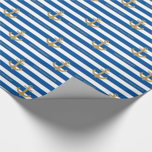 Nautic Individuelle Name Birthday Wrapping Paper Geschenkpapier (Ecke)