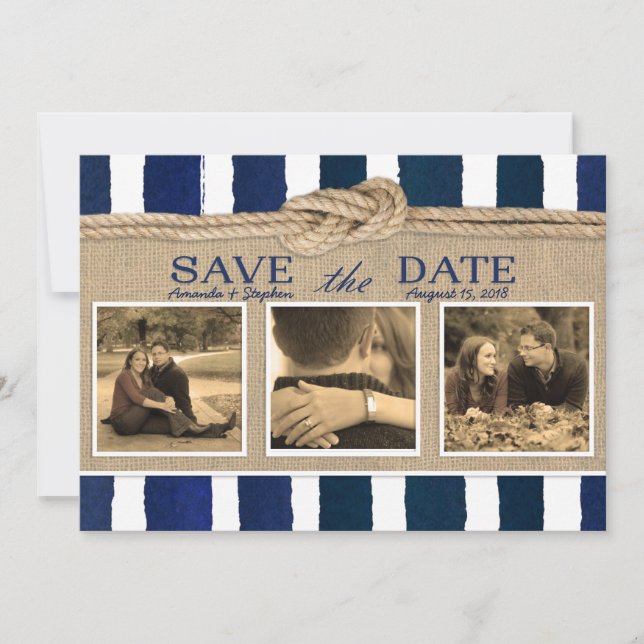 Nautic Knot Burlap Wasserfarbe Save the Date (Vorderseite)