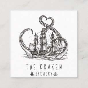 Nautic Kraken Sketch Square Business Card Quadratische Visitenkarte
