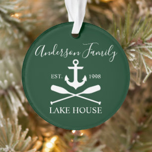 Nautic Lake House Anchor Oars Familienname Green Ornament