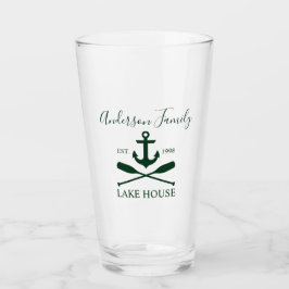 Nautic Lake House Anchor Oars Familienname Grün Glas