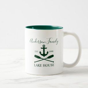 Nautic Lake House Anchor Oars Family Green Zweifarbige Tasse